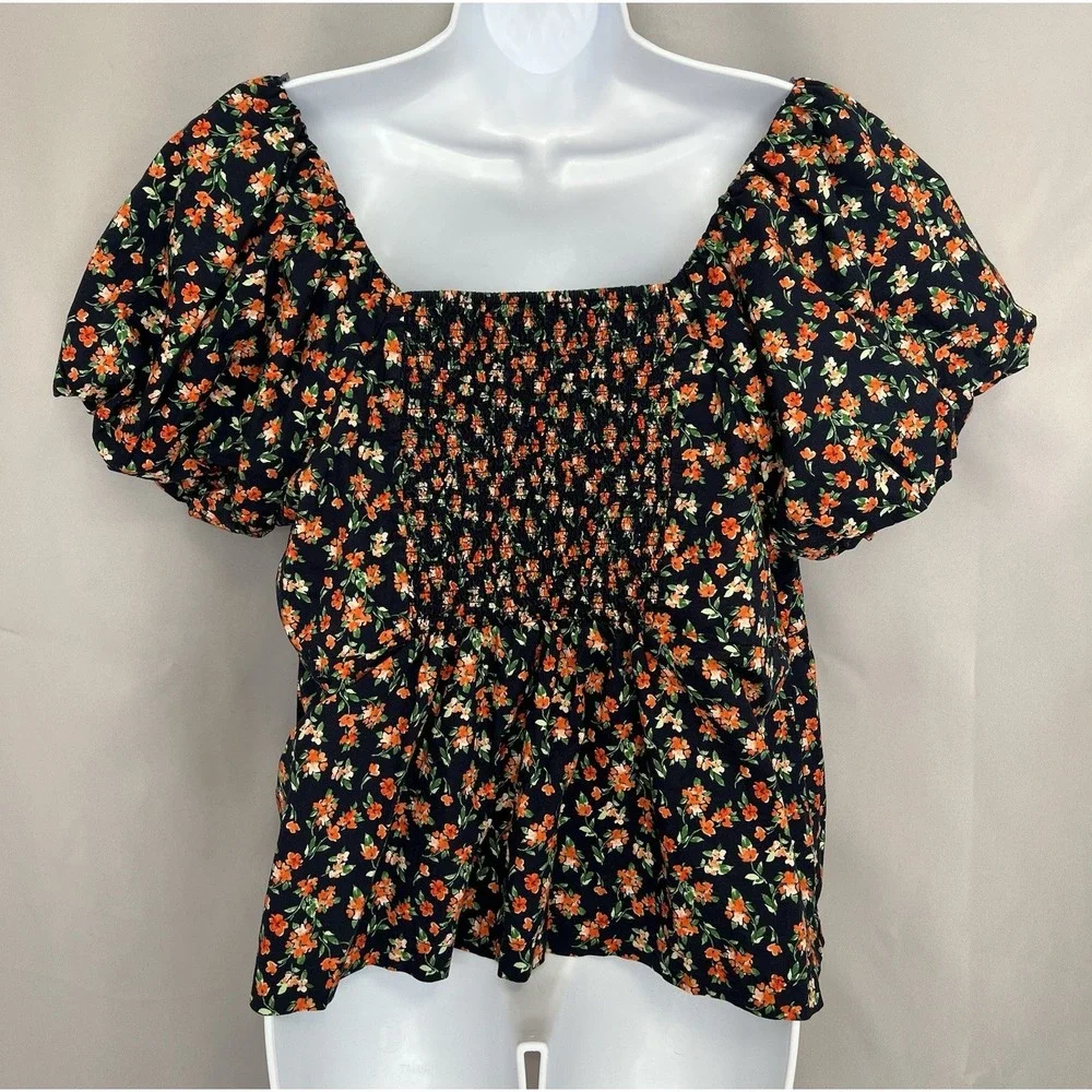 Old Navy Women's Multicolor Floral puff sleeve babydoll top Sz‎ 2X